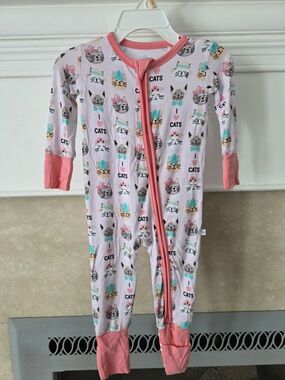 Autumn Moon Pink Cat Print Baby One-Piece Bamboo Zip Pajamas